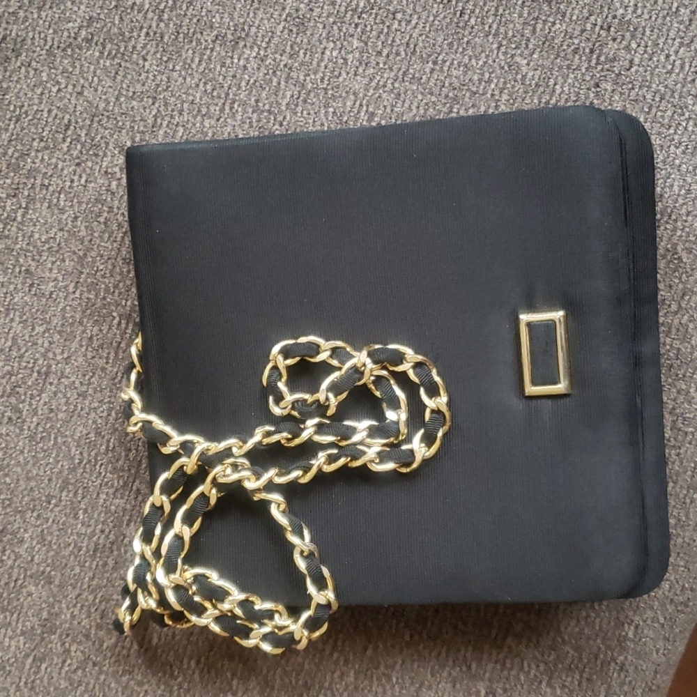 Vintage Black Satin Evening Bag Chain Strap Clutch Purse